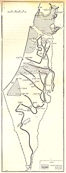 מפת סיורים ומסעות של הפלמ"ח (1943-1947)